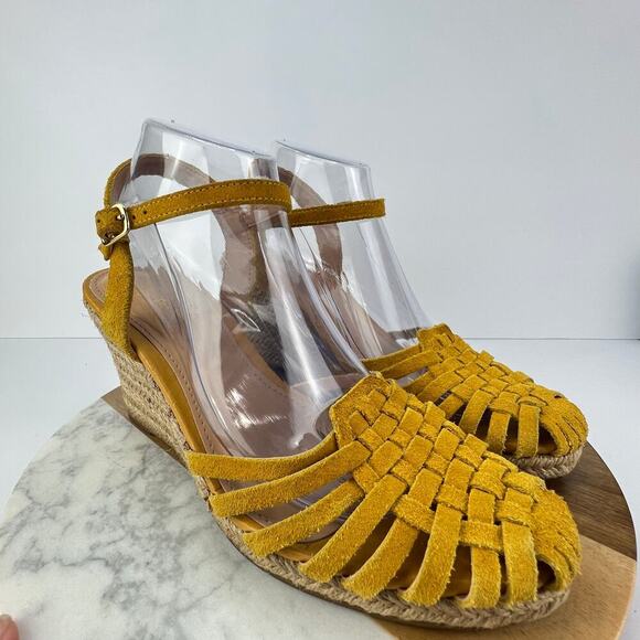 Seychelles Shoes - Seychelles Yellow Leather Weave Espadrilles Wedge Closed Toe Sandals 9/40